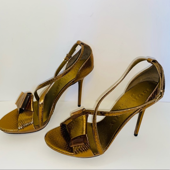 Burberry Prorsum Berkeley Snakeskin Bow Metallic Bronze High Heel Sandals Size39 - Picture 5 of 7